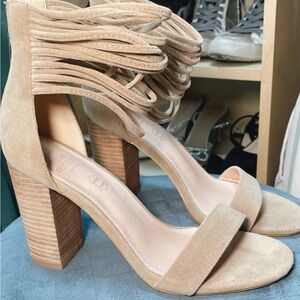 Women's Tan Suede Block Heel Sandals